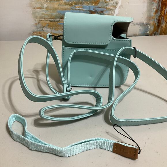 Camera case adjustable strap & lens cutout, mint green, for Instax Mini camera - Picture 3 of 5